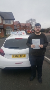A big congratulations to George Bradley, who has passed his driving test at Cobridge Driving Test Centre, on his First attempt and with just 2 driver faults.<br />
Well done George- safe driving from all at Craig Polles Instructor Training and Driving School. 🙂🚗<br />
Instructor-Dave Wilshaw