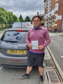 A big congratulations to Joe Bourne. Joe passed his driving test today at Cobridge Driving Test Centre. <br />
First attempt, with just 6 driver faults.<br />
Well done Joe- safe driving from all at Craig Polles Instructor Training and Driving School. 🙂🚗<br />
Driving instructor-Dave Wilshaw