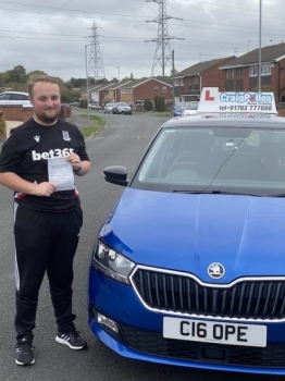 A big congratulations to Blaine Fletcher.🥳 <br />
Blaine passed his driving test today at Cobridge Driving Test Centre. <br />
First attempt and with just 2 driver faults.<br />
Well done Blaine - safe driving from all at Craig Polles Instructor Training and Driving School. 🙂🚗<br />
Driving instructor-Stephan Cope