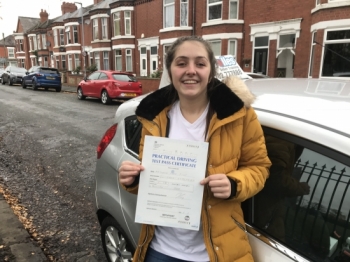 A big congratulations to Sophie, who has passed her driving test at Crewe Driving Test Centre, with just 3 driver faults.<br />
Well done Sophie- safe driving from all at Craig Polles Instructor Training and Driving School. 🙂🚗<br />
Instructor-Samsuul Islam