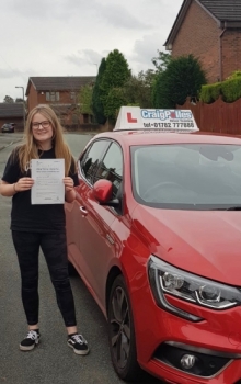 A big congratulations to Mya Edgerton, who has passed her driving test today at Cobridge Driving Test Centre, at her First attempt and with just 1 driver fault.<br />
Well done Mya- safe driving from all at Craig Polles Instructor Training and Driving School. 🙂🚗<br />
Instructor-Greg Tatler