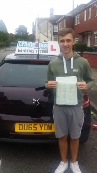 A big congratulations to Tyler Whittingham Tyler passed his driving test at Cobridge Driving Test Centre first time and with just 2 driver faults <br />
<br />
Well done Tyler - safe driving from all at Craig Polles instructor training and driving school 😀🚗